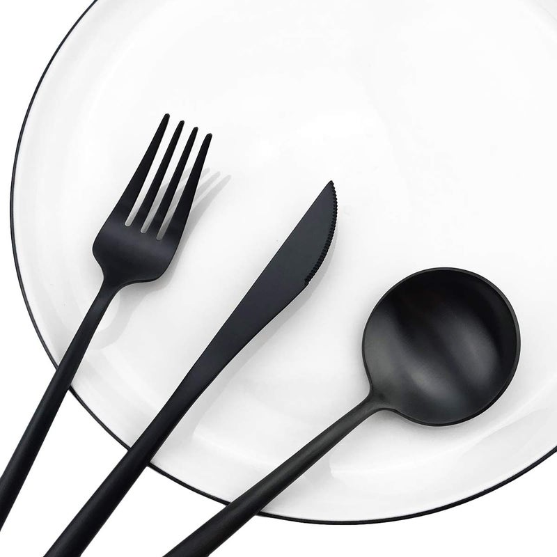 Gugrida Black Flatware, Royal 20 Piece Luxury Matte Finish 18/10 Stainless Steel Tableware Sets for 4 Including Forks Spoons Knives, Camping Silverware Travel Utensils Set Cutlery (Black) - Image 5